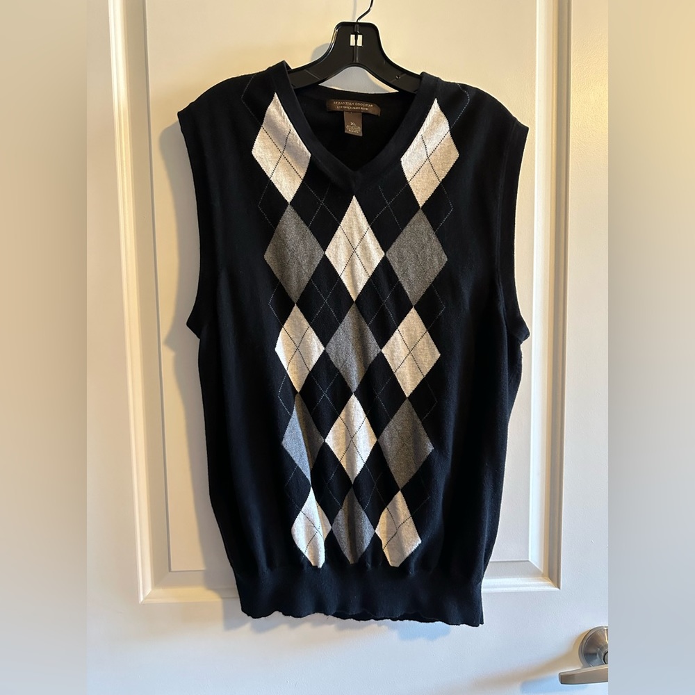 Sebastian Cooper XL Black Argyle Vest